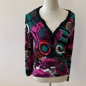 Multicolor V-Neck Women's Blouse